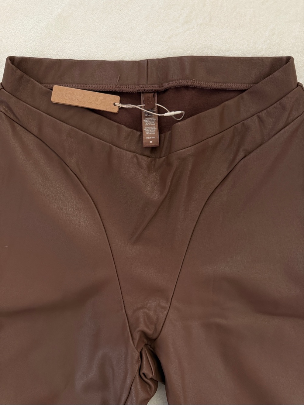 SKIMS Brown Faux Leather High-Waist Pants NWT